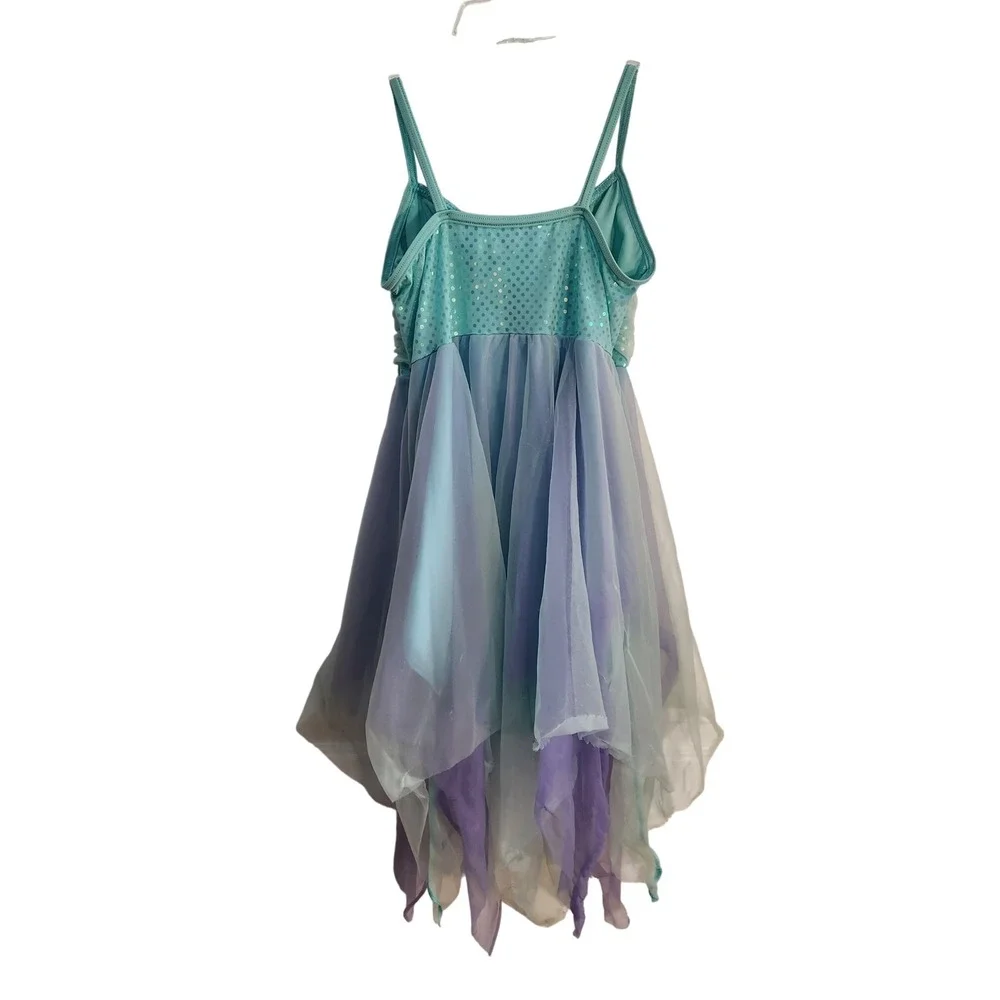 Weissman Kids XLC Teal Blue Purple Sequin Lyrical Dance Costume Dress 5447